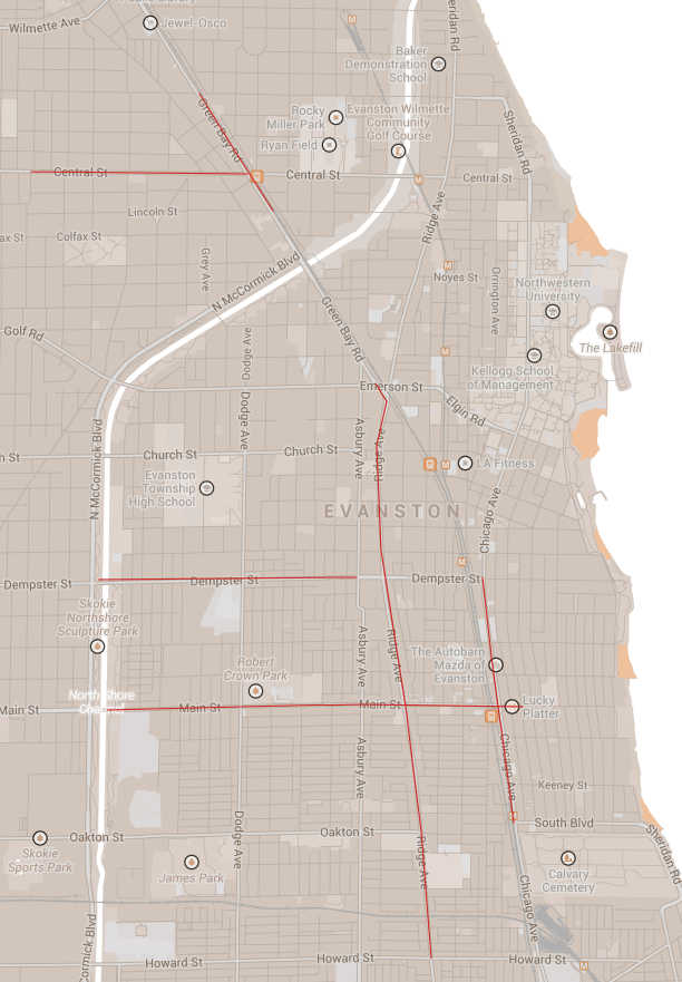Evanston bike ban map, corrected