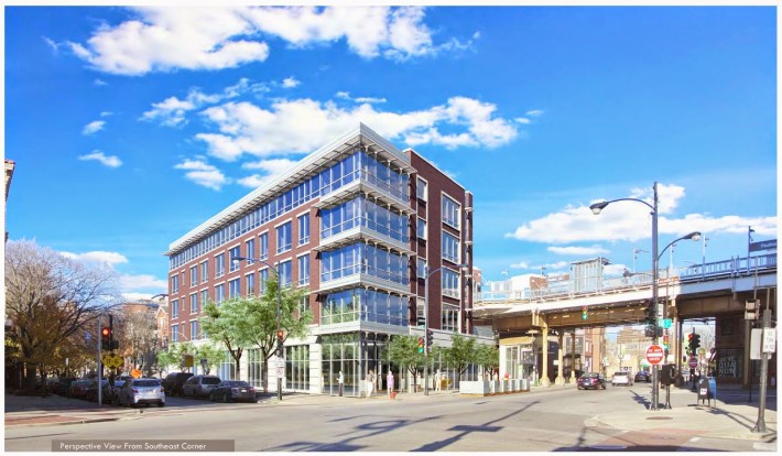 The proposed mixed-use residential building at 3400 N Lincoln Avenue would have 31 to 48 units and nine car parking spaces. Rendering: Centrum Partners