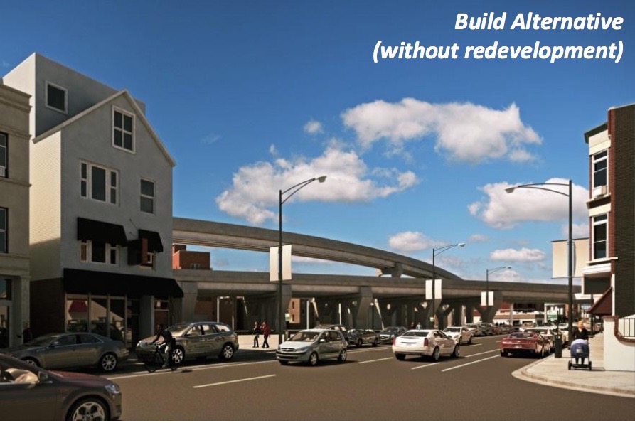 The bypass structure is shown without any redeveloped buildings. The CTA said it would work with Alderman Tunney and the city's planning department to create a redevelopment plan. Image: CTA