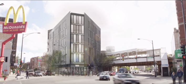 A rendering of the proposed building at 1920 N Milwaukee Ave. Image: Vequity/YouTube