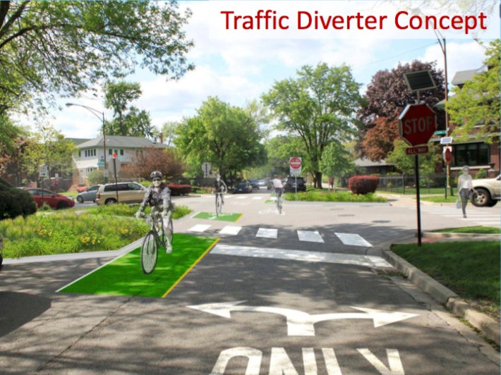 CDOT showed this rendering of how the traffic diverter. Previous versions used concrete to physically prevent going straight. Image: CDOT