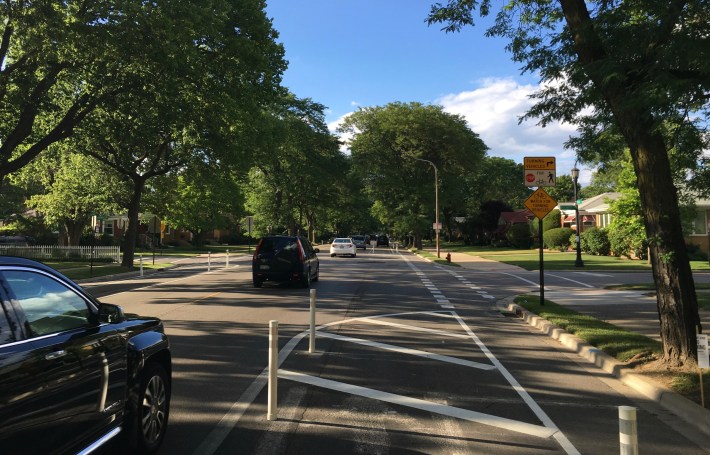 Dodge Ave. protected bike lane turn radius