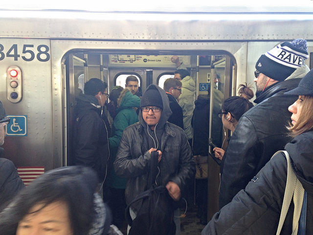 North Side CTA trains are often packed during rush hours. Photo: John Greenfield
