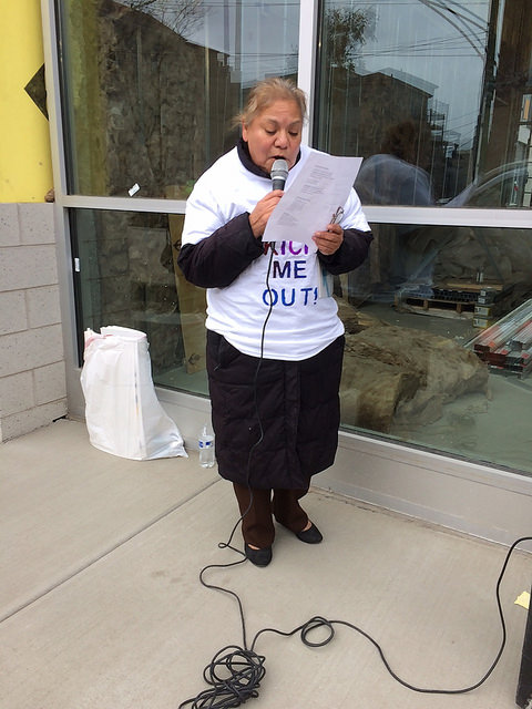 Rosalinda Hernandez speaks at the rally. Photo: Lynda Lopez