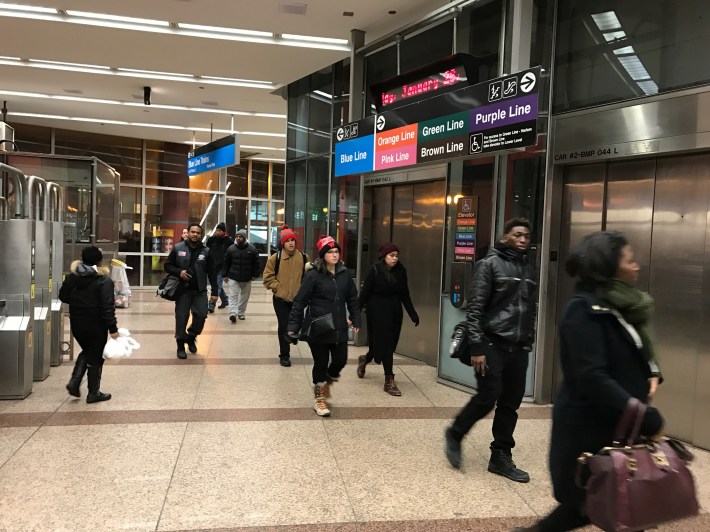 The Clark/Lake station during the evening rush. Photo: John Greenfield