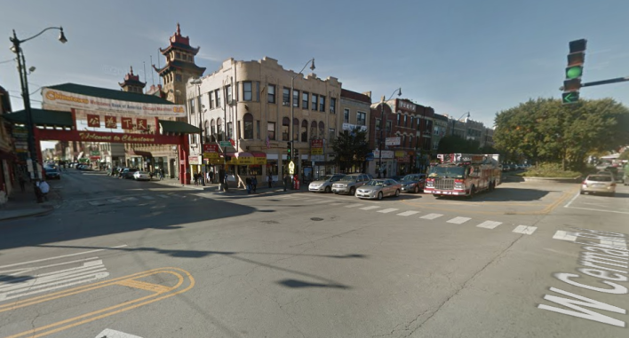 The southwest corner of Cermak/Wentworth, where Arroyo was struck, according to police. Image: Google Street View