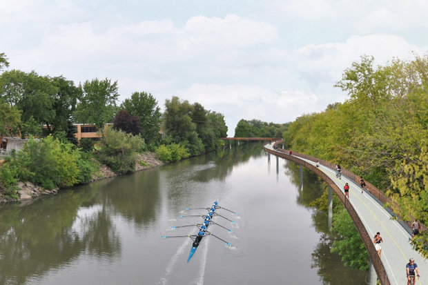 Rendering of the Riverview Bridge on the Norht Branch of the Chicago River near Addision.