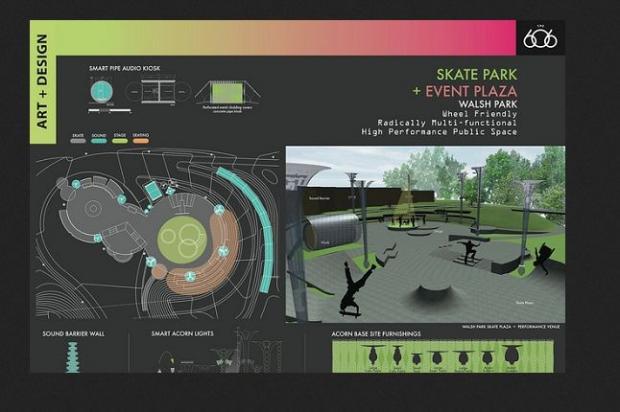 Rendering of the "wheel-friendly event plaza."