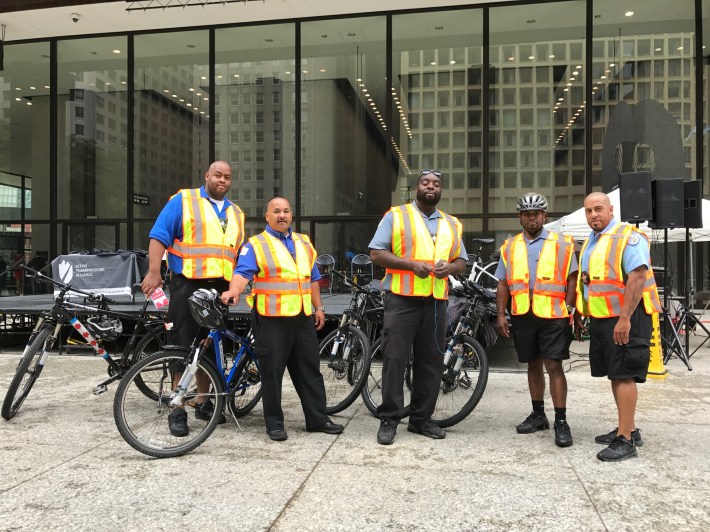 Parking enforcement personnel from the Department of Finance use bikes to get around. Photo: John Greenfield