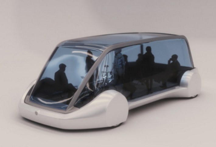 A model of one of the passenger vehicles Musk says he would use for the O'Hare express. Image: The Boring Company