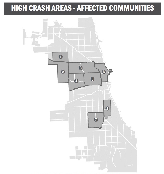Most of the High Crash Areas identified in the plan are communities of color of the South and West sides.