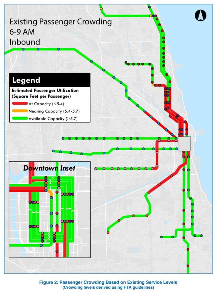 map of passenger crowding in the morning inbound rush hour