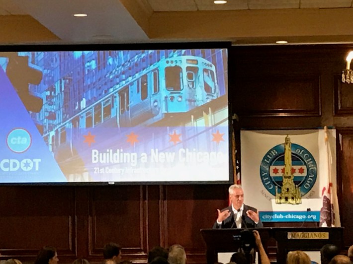 Emanuel discusses infrastructure at the City Club event. Photo: John Greenfield