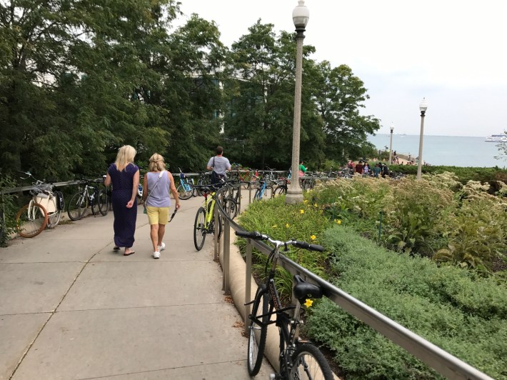 Bikes covered railings near the planetarium. Photo: John Greenfield