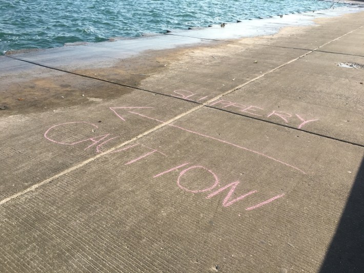 Reid's warning to other cyclists at the crash site. Photo: Reid