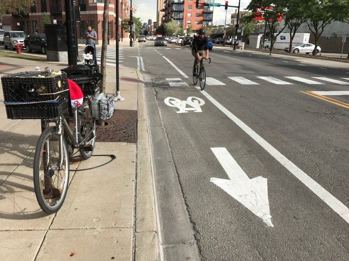 Bike lanes replaced car parking by the library. Photo: John Greenfield