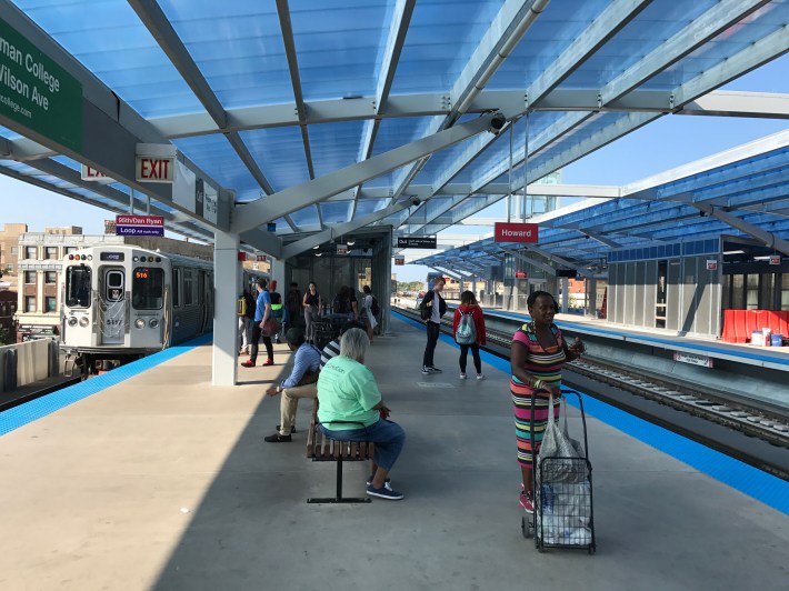 The canopies are completed, and the future northbound platform is almost finished. Photo: John Greenfield