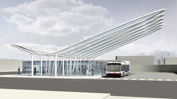 The new station canopy planned for the Belmont Blue Line station. Image: CTA