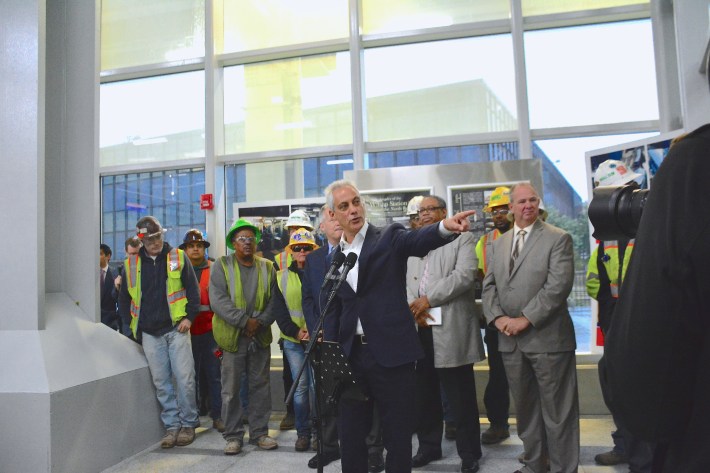 Emanuel unveiled the sculpture this morning. Photo: CTA