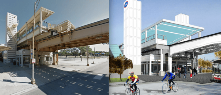 Before and after views of the Garfield Green station. Images: Google Street View, CTA