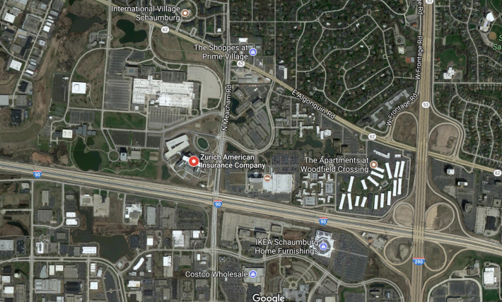 Governor Rauner proposes that the Amazon HQ2 site go here at the former Motorola campus, where a "walkable, urban neighborhood" would be created. Image: Google Maps