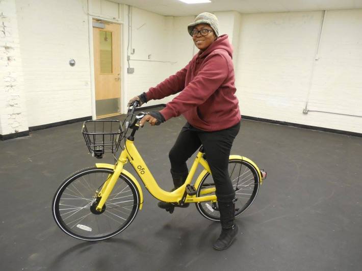 One of 14 Ofo bikes donated to We Keep You Rollin's "bike library" in riverdale last weekend. Photo: We Keep You Rollin'