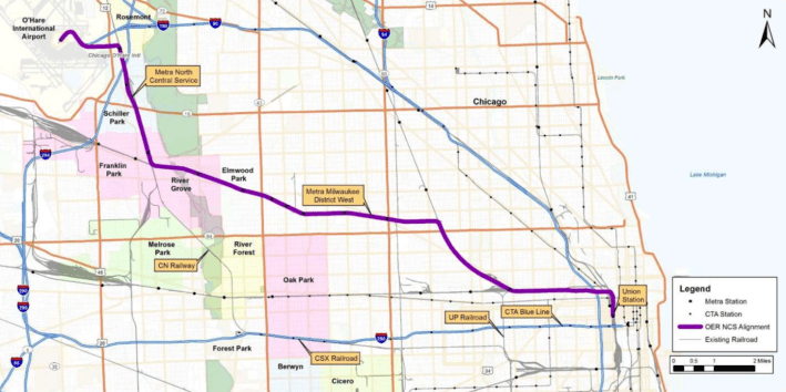 The North Central Service alignment. Image: City of Chicago / Chicago Infrastructure Trust