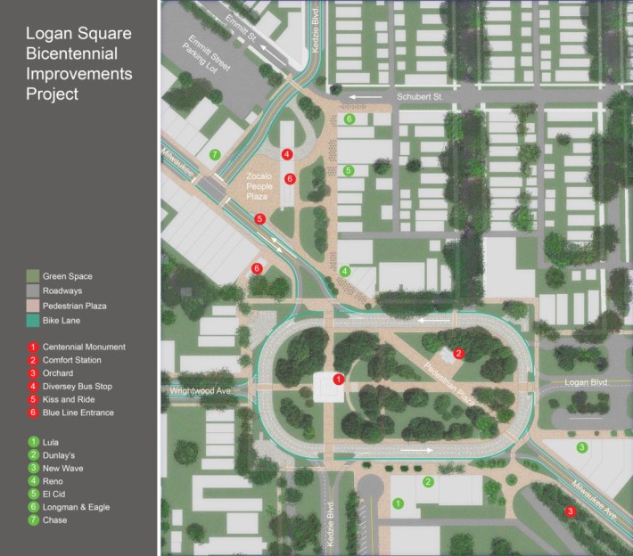The Logan Square Bicentennial Improvement Project calls for pedestrianizing parts of Milwaukee and Kedzie.