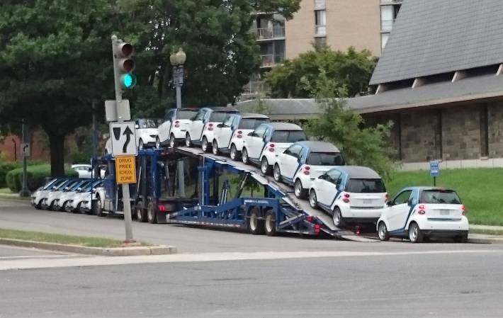 A shipment of Car2Go vehicles in Washington, D.C. Photo: Payton Chung