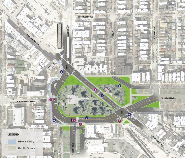 Option 3 “Trip Match” involves two-way traffic around the the square and would, in fact, be a very trippy street layout. Image: CDOT