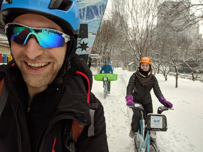 Daniel Meer and friends on the way to a sledding hill. Photo: Daniel Meer