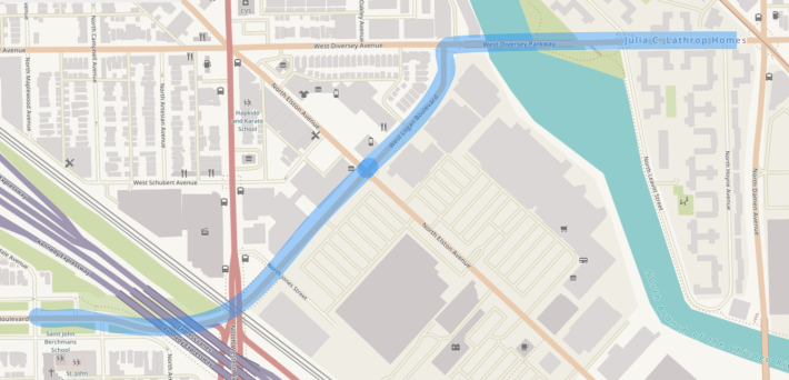 Logan Boulevard study area highlighted in blue