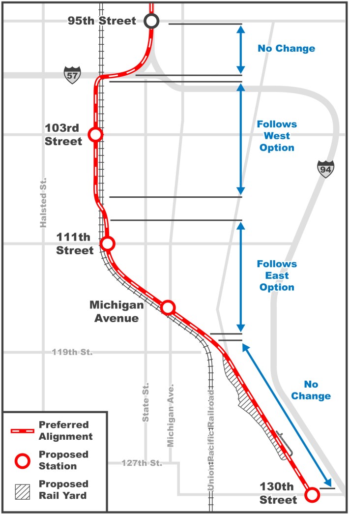 The Preferred Alignment for the Red Line extension. Image: CTA