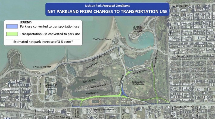 The City's proposal for changes to Jackson Park roads. Image: CDOT