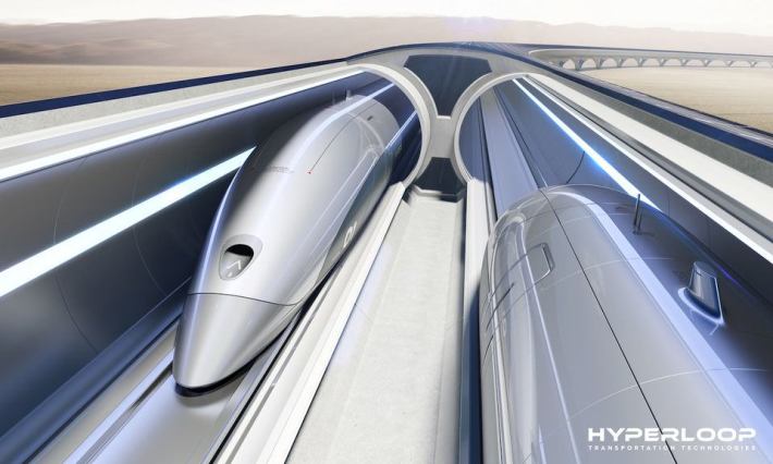 A rendering of Hyperloop tubes and pods. Image: Hyperloop Transportation Technologies