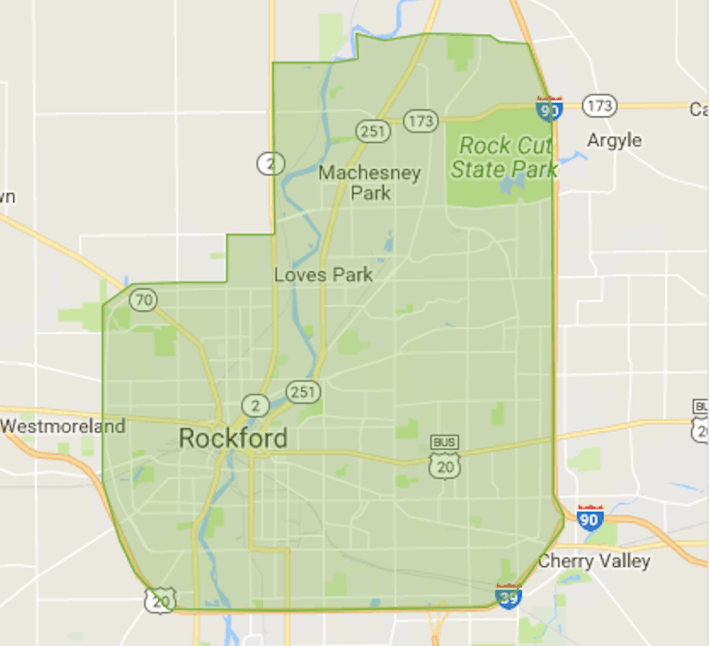 The Rockford-area LimeBike coverage zone.