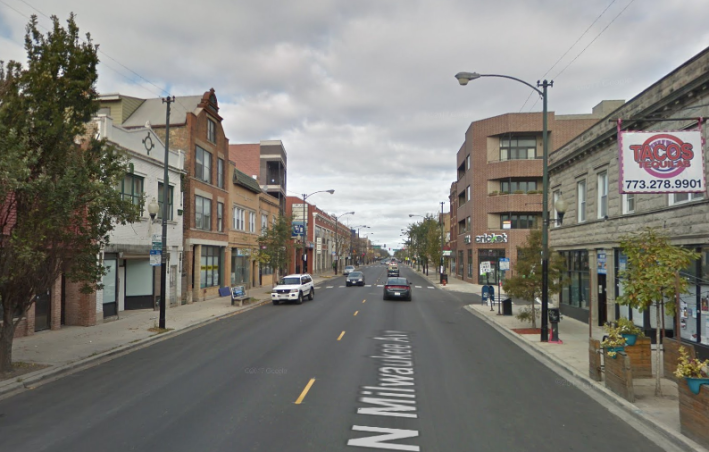 The downzoned stretch of Milwaukee in Logan Square. Image: Google Street View
