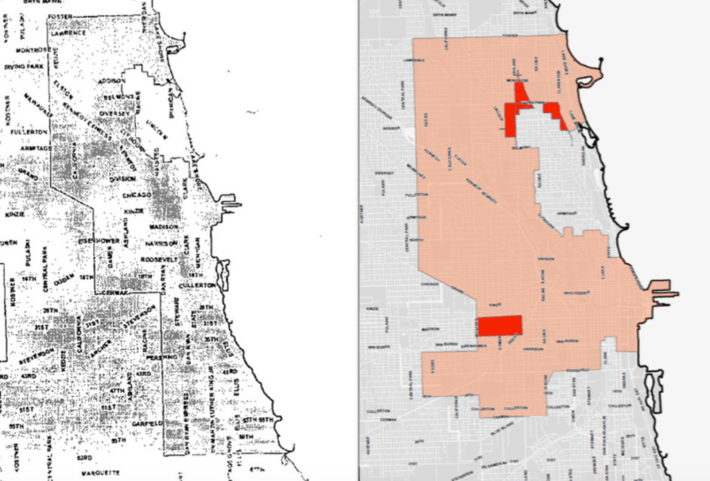 The originally proposed Home Zone, and the one that passed City Council. Red zones indicate special parking rules around stadiums.