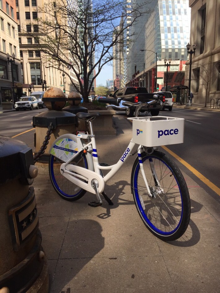 A Pace bike from Zagster by Chicago's City Hall this morning. Photo: Zagster