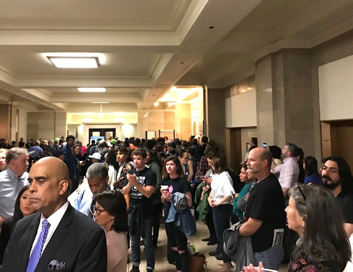 The crowd of protesters at City Hall this morning. Photo: John Greenfield