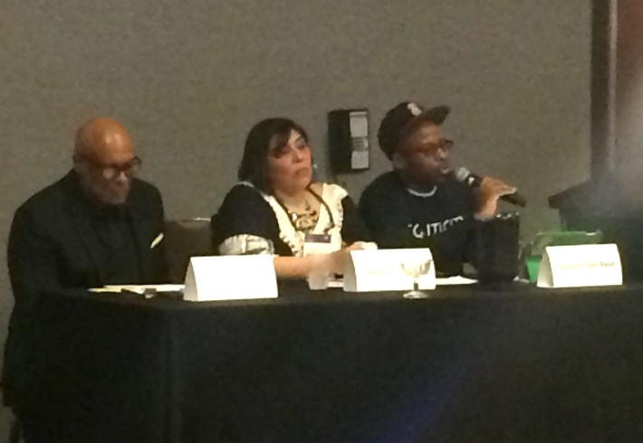 Reed speaks at the PolicyLink Equity Summit. Photo: James Porter