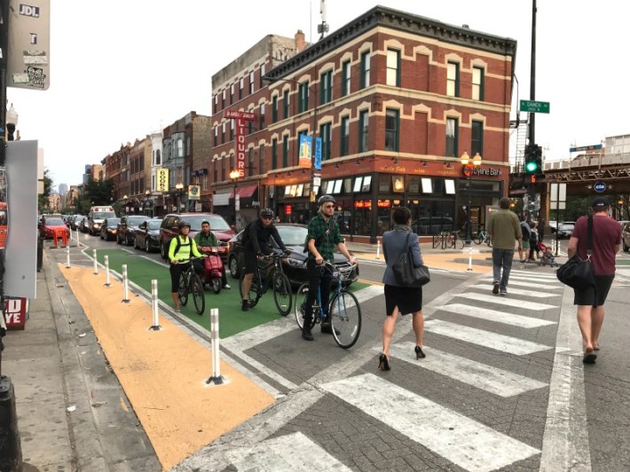 How the bike box is supposed to be used (except for the stray motor scooter.) Photo: John Greenfield