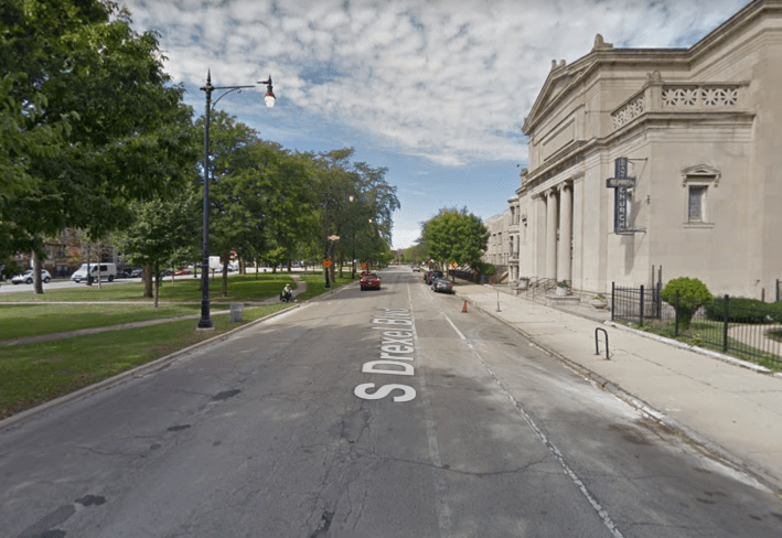 A bike lane runs by Grant Memorial AME Church on Drexel Boulevard at 40th Street. Image: Google Street View