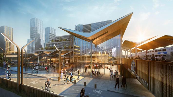 A rendering shows a relocated and rebuilt Clybourn Metra station. Image: Sterling Bay/Skidmore, Owings & Merrill