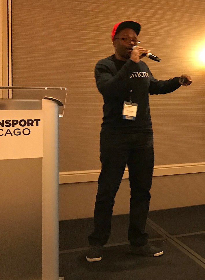 Oboi Reed speaks at the Transport Chicago conference. Photo: John Greenfield