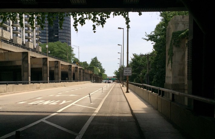 Leaving the Columbus Avenue viaduct on Middle Randolph. Photo: Anne Alt