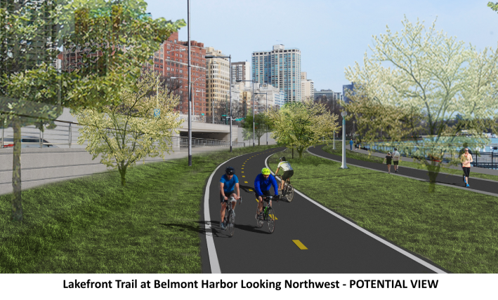 Rendering of Belmont Harbor with trail separation.