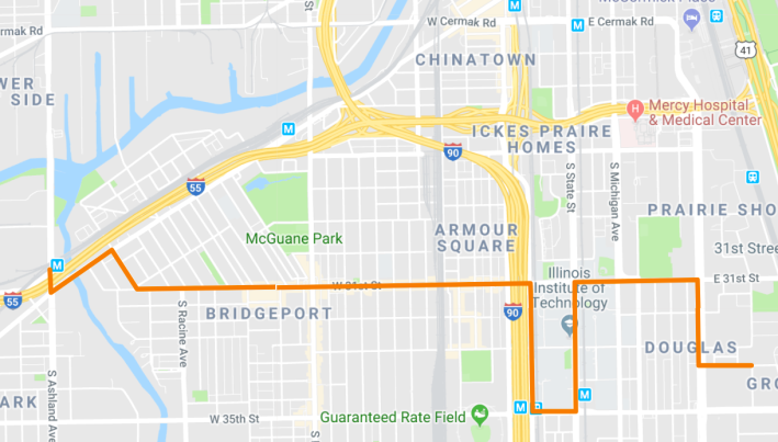 The 31st Street bus route. Image: Google Maps