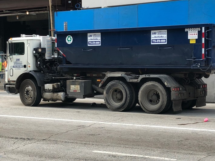 The dump truck involved in last week's fatal bike crash. Photo: Mitch Dudek, Chicago Sun-Times, used with permission