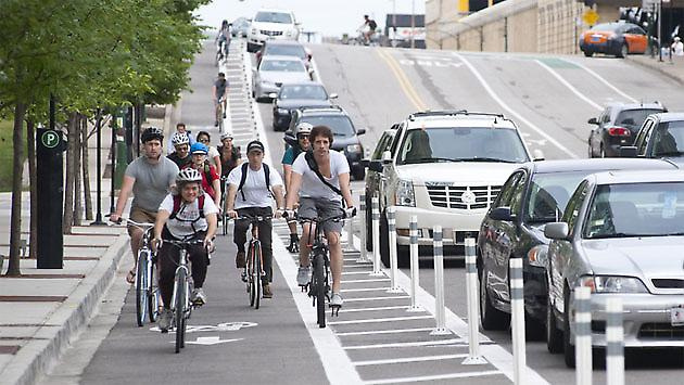 Chicago's Kinzie Street protected bike lane. Photo: CDOT